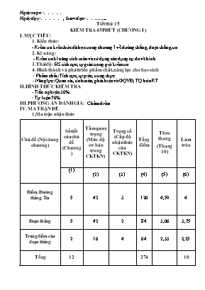 Giáo án Hình học Lớp 6 - Tiết 15 Kiểm tra 45 phút (Chương I) - Năm học 2019-2020